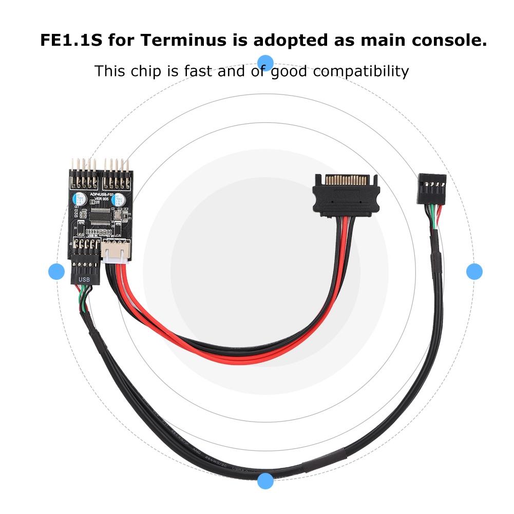 1 Male to 2 Male Port USB 2.0 Header 9PIN to Dual 9PIN Extension HUB with SATA Power Cable