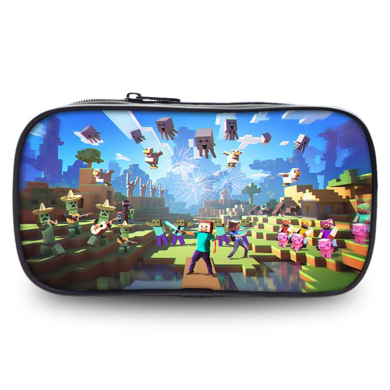 2023 New Large Capacity Kids Minecraft Pencil Case Polyester Cartoon Stationery Bag