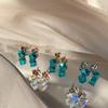 Shiny Color Crystal Small Square Bead Earrings Sea Blue Sugar Cube Titanium Steel Earrings Earrings Light Luxury