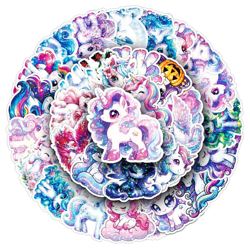 50 Cute Holographic Rainbow Horse & Unicorn Stickers for Journals & DIY