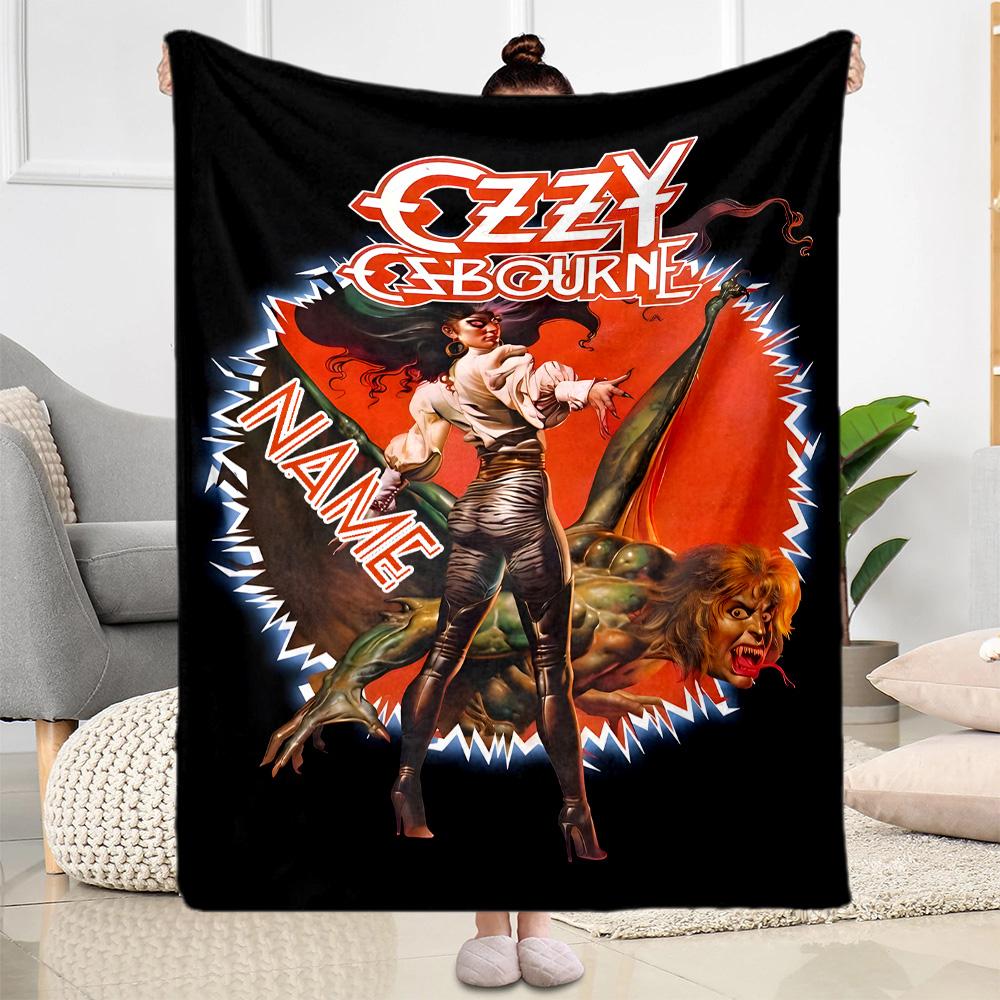 Ozzy Osbourne Dragon Artwork Customize Your Name Blanket Throw Personalized Blanket Comfortable Versatile for Picnics Living Room Office Chair Bed