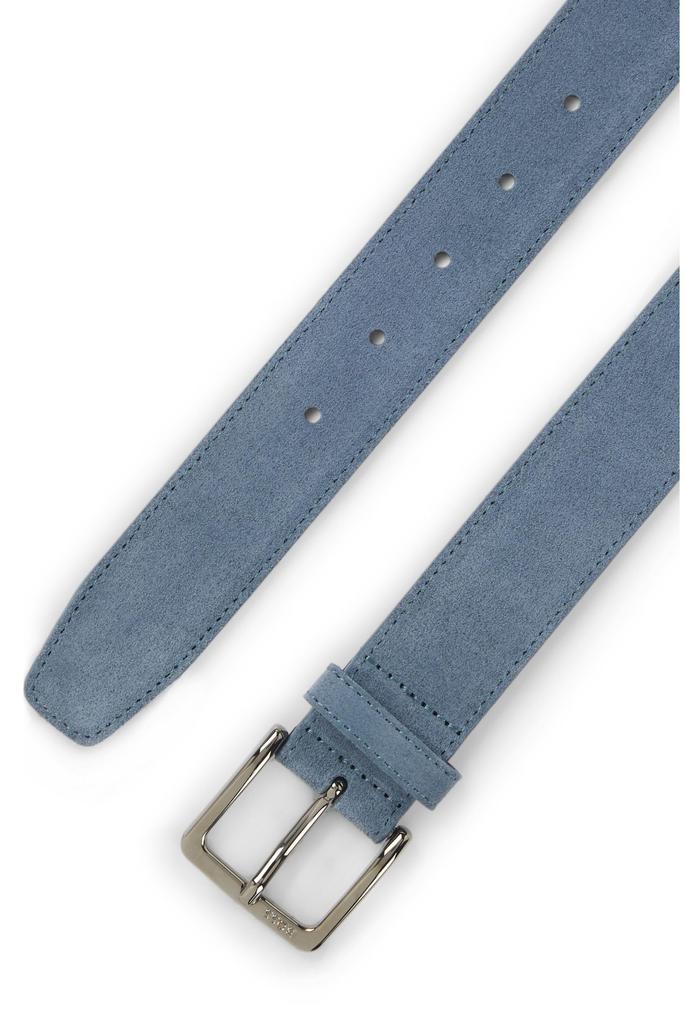 [BOSS] Suede Belt with Logo Engraving and Gunmetal Buckle, Men's, 105 Blue