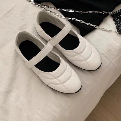 Mary Jane Schuhe Damen Hochwertiges Leder 2024 Neue Schnalle Ballerinas für Damen Runde Spitze Flach Rindsleder Damen Einzelne Schuhe