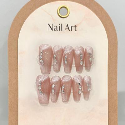 HANDGEFERTIGTE Künstliche Nägel Original Gradient French Cat Eye Diamant Tränen Falsche Nägel Set Mit Kleber Wiederverwendbare und Abnehmbare Aufdrücknägel