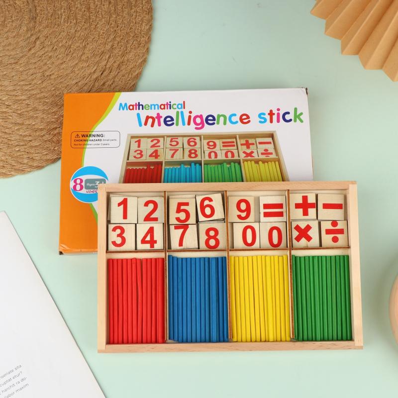 Wooden Kids Math Intelligence Stick Set BPA Free Colorful Counting Rods Educational Toy for Toddlers Early Learning