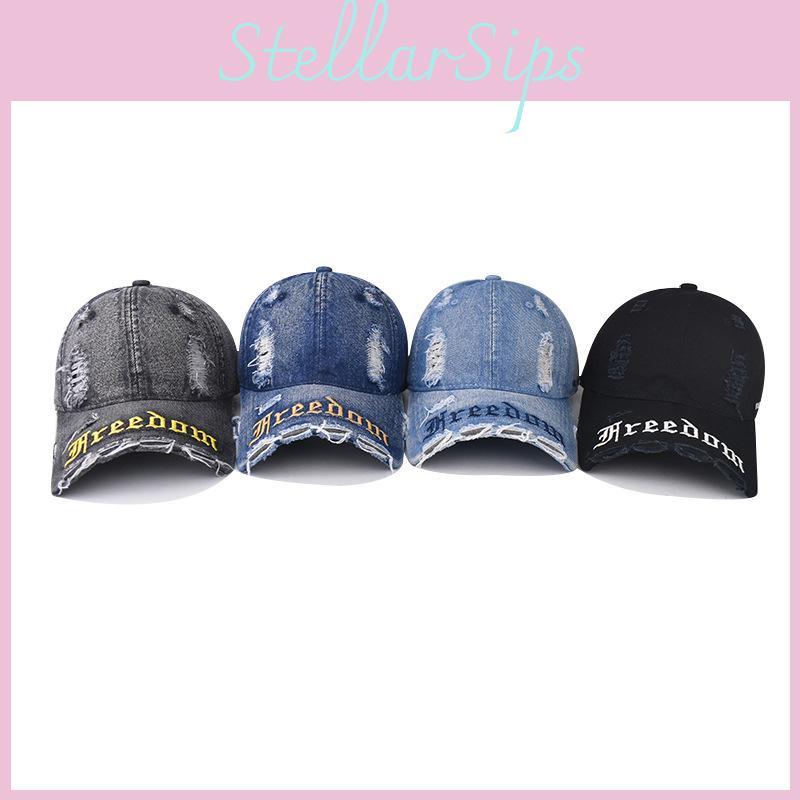 Water Denim Wash Trendy Distressed Baseball Cap For Streetwear Fashion Wear