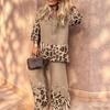 2025 Women's Summer Leopard Print Set: Mid-Sleeve Top & High-Waisted Long Pants