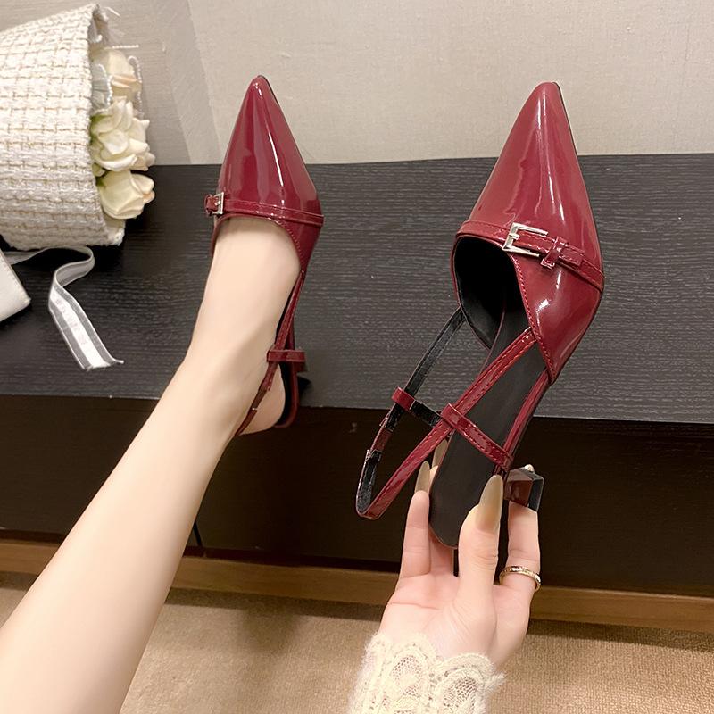 Spring and Summer New Women's Shoes Pointed High Heels Sandals Bag Head Empty Fashion Thin Heels Low Heels Single Shoes