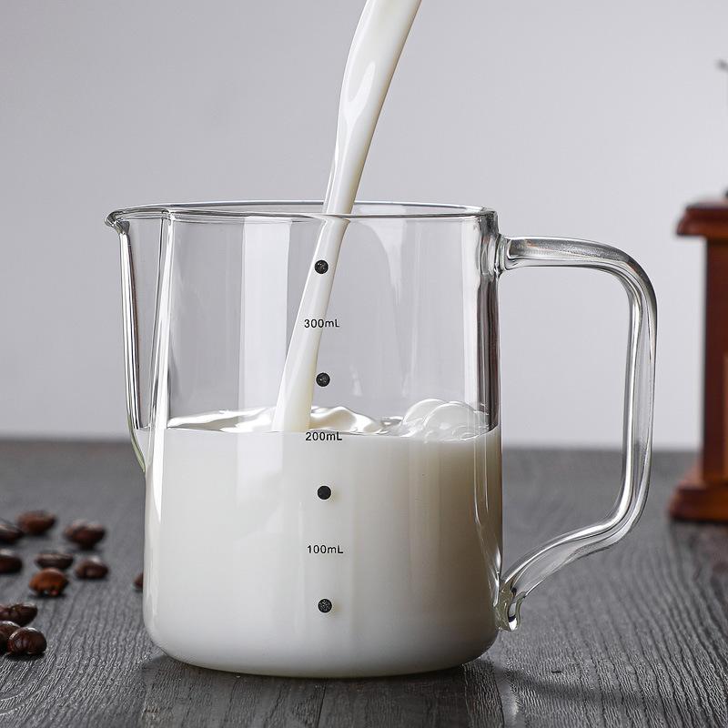 New Transparent Glass Latte Cup, Coffee Sharing Pot, with Scale Logo, Kitchen Measuring Cup with Pointed Mouth
