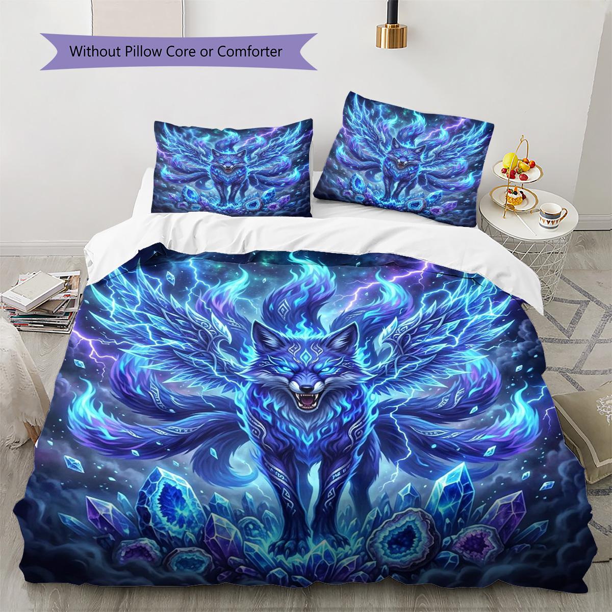 

Nine-tailed fox Pattern Bedding Quilt Set Quilt Cover Pillowcase Home Decoration Birthday Gift (1 * duvet cover + 2 * pillowcase, without core) 135x200cm