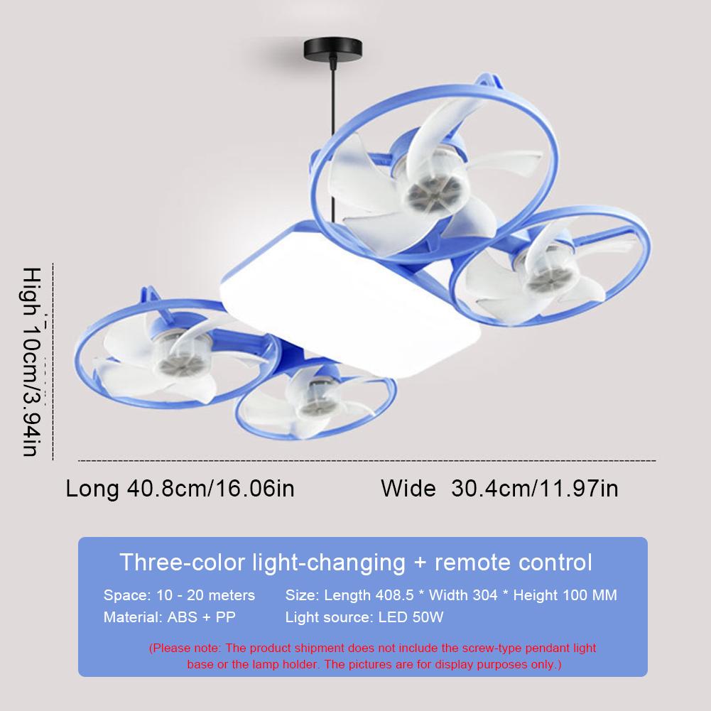 

2 In 1 Silent Ceiling Fan Light 3 Gears Electric Cordless Fan Brushless Motor LED Dimming Three Color Light for Home Living Room синий