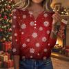 Women's Casual Christmas Print V-Neck Button-Front Three-Quarter Sleeve T-Shirt Top