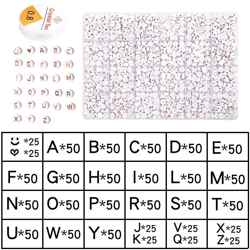 

1200pcs/Box Gold Color Letter Acrylic Beads Kits with Stretch Cords for Bracelet Necklace Jewelry Making Acrylic Beads Set