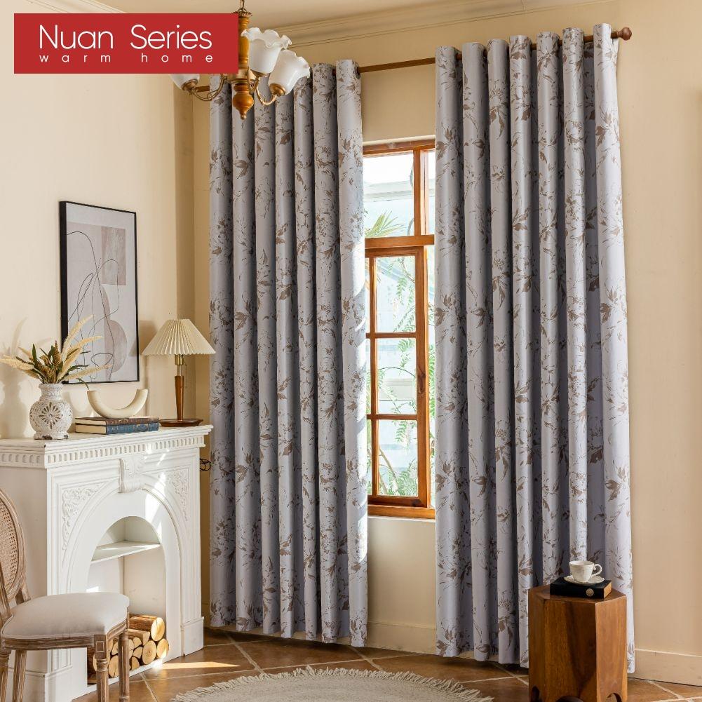 1PC Nuan Series French Retro Style Floral Printed Curtains 100% Fully Blackout Curtains for Bedroom Living Room Balcony Window for Home Decor