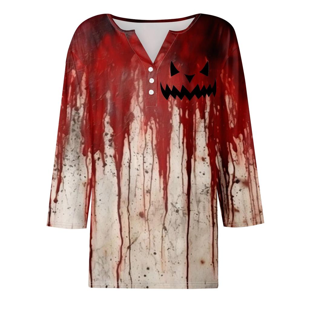 Women's Fashion Casual Three-quarter Sleeve Halloween Letters Print Top