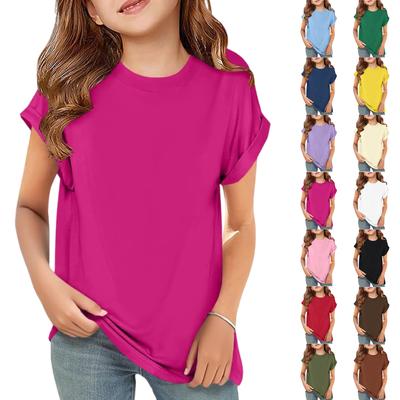 Girls Short Sleeve T Shirts Kids Crewneck Curve Summer Tees Hem Tops Sleeve T Shirts