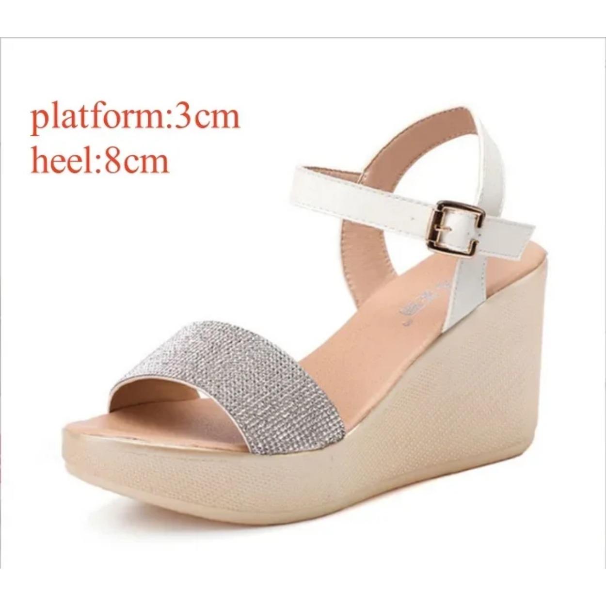 

8cm 11cm Small Size 32-43 Fashion Mix Color Rhinestone Platform Wedges Sandals 2025 Thick Sole High Heels Shoes for Office Model 43