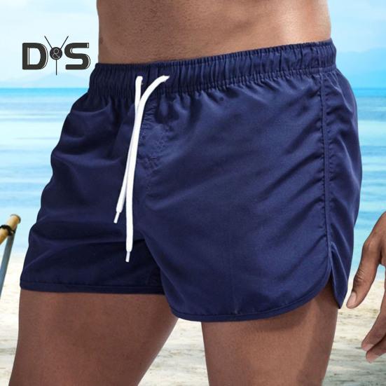 Sommer Low Rise Elastischer Bund Kordelzug Strand Surfen Shorts Atmungsaktive Seite Unregelmäßige Trim Männer Bademode Shorts