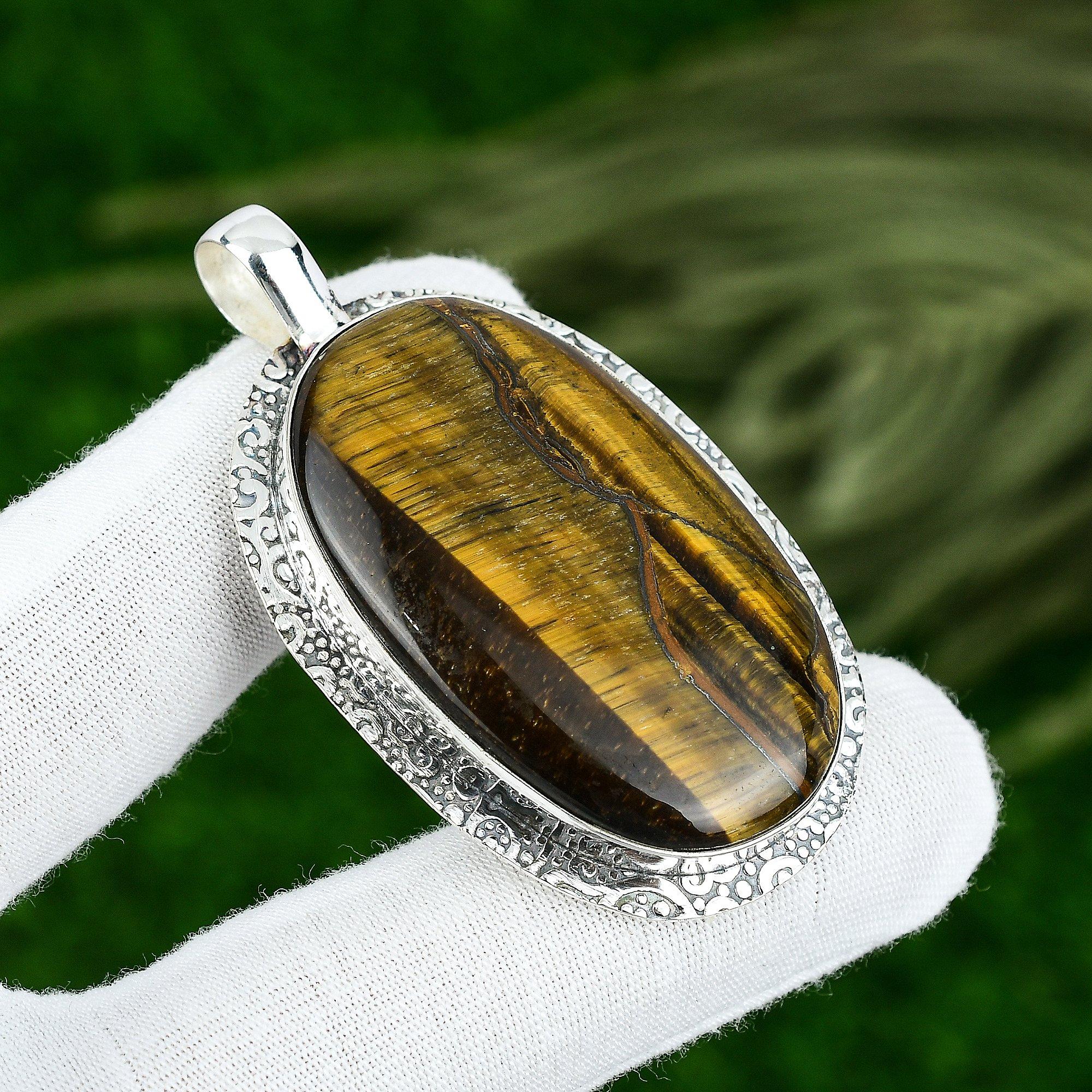 

Oval Tiger Eye Stone 925 Sterling Silver Bezel Anniversary Sacral Chakra Pendant