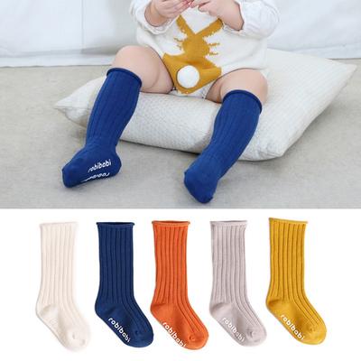 Babysocken, niedliche Anti-Rutsch-Socken, einfarbig, lange Röhre, vertikal gestreift, gestrickte Baumwolle, Kindersocke