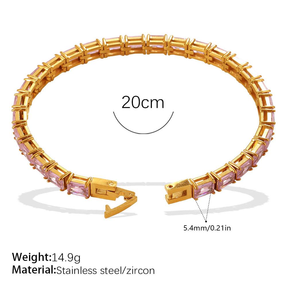 Retro light luxury inlaid with colored square zircon full zirconium bracelet stainless steel fashion high-end tennis chain bracelet