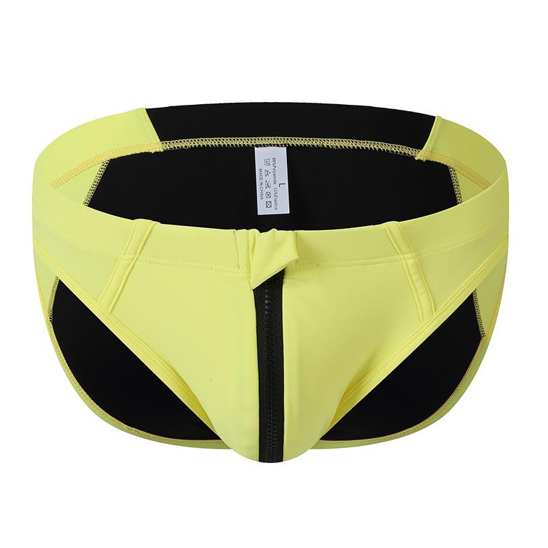 Men's European & American Color Block Zipper Swim Trunks