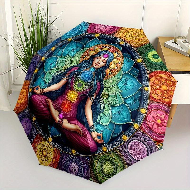 

Chakra Balance Meditation Art Print, Spiritual Healing Poster Umbrella, Cute Umbrella with Cute Design, Portable 3-Fold Compact Umbrella for Men & Wom