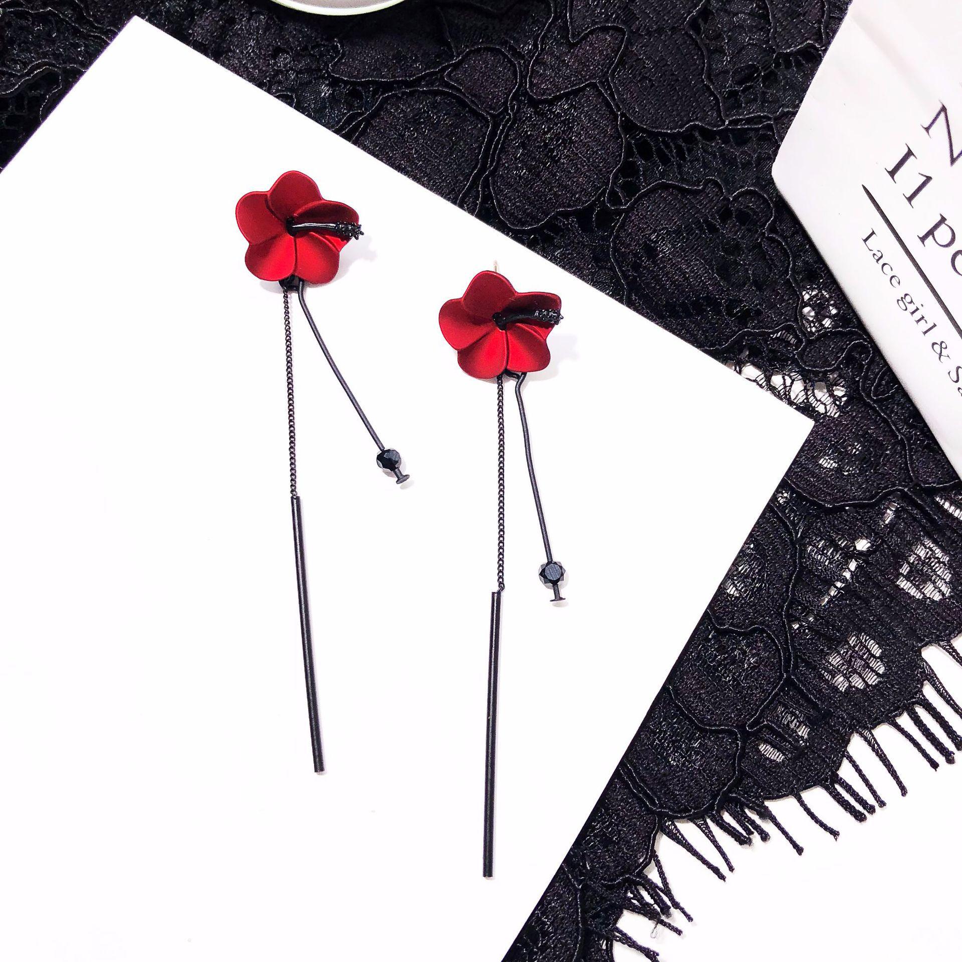 925 Silver Needle Korean Style Flower Tassel Earrings - Versatile Petal Long Studs for Women