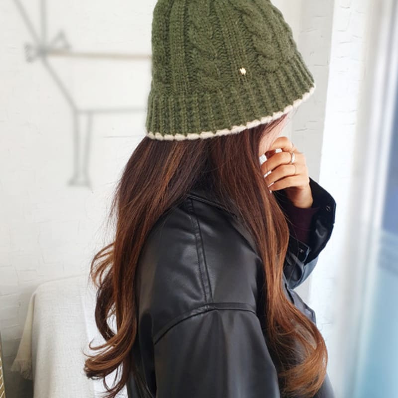 

RACOHA Twisted Knitting bucket hat Twisted mohair wool knit bucket hat black