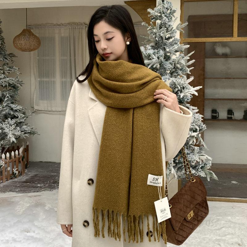 New Korean version imitation cashmere scarf women's four-season versatile warm sunshade warp knitted brown/burgundy/black/camel