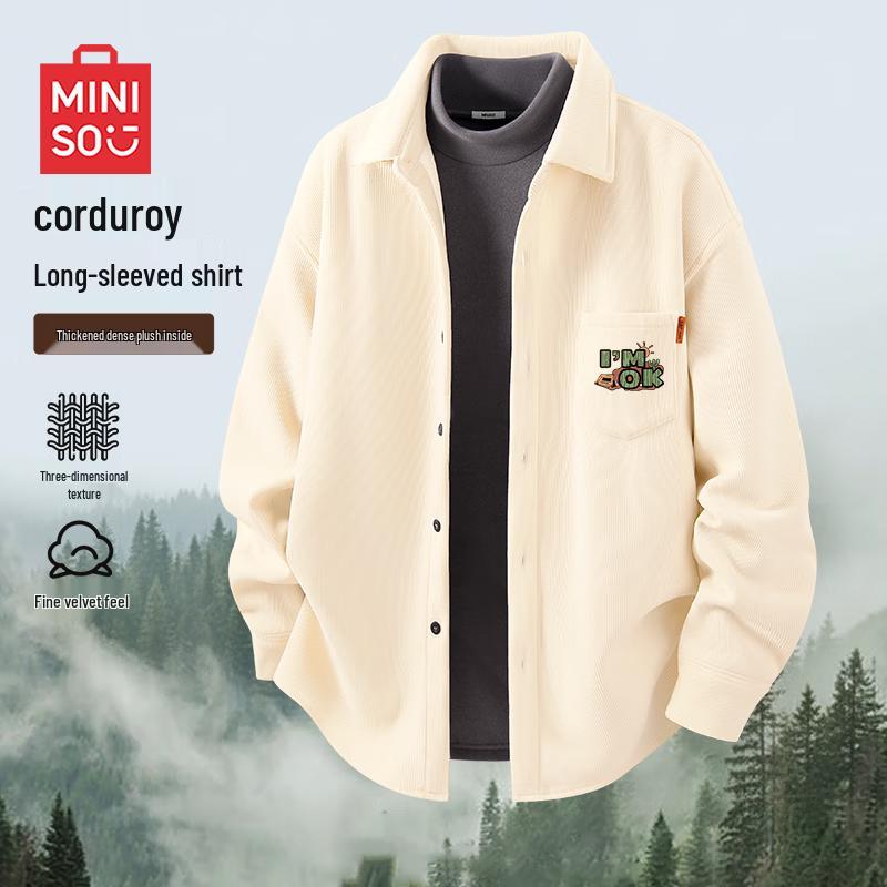MINISO Men s Plush Lined Corduroy Lapel Shirt Jacket XL