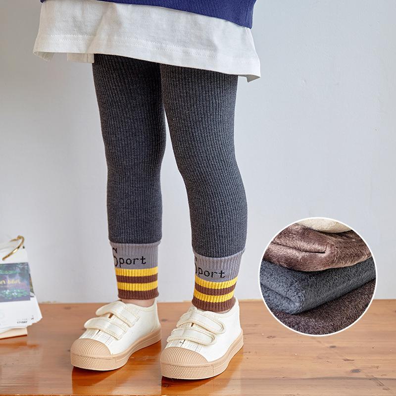 

Теплые штаны из овчины для девочек с буквенным краем, зимние леггинсы с бархатной подкладкой и плотной вертикальной полоской Nine-Point Small size S серый