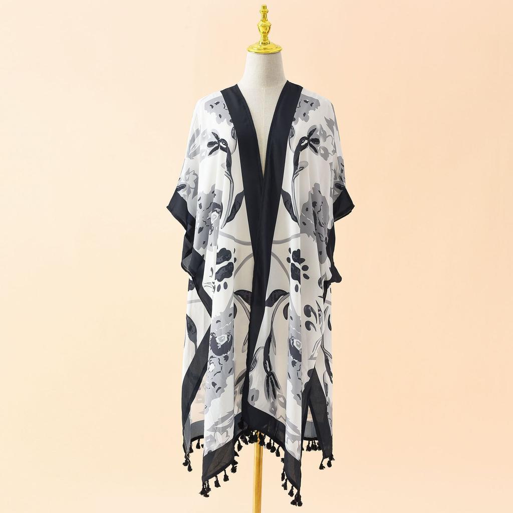 Spring and Summer Long Chiffon Fringe Sunscreen Blouse for Travel and Play Comfortable High Quality Unique Personalized Clothes