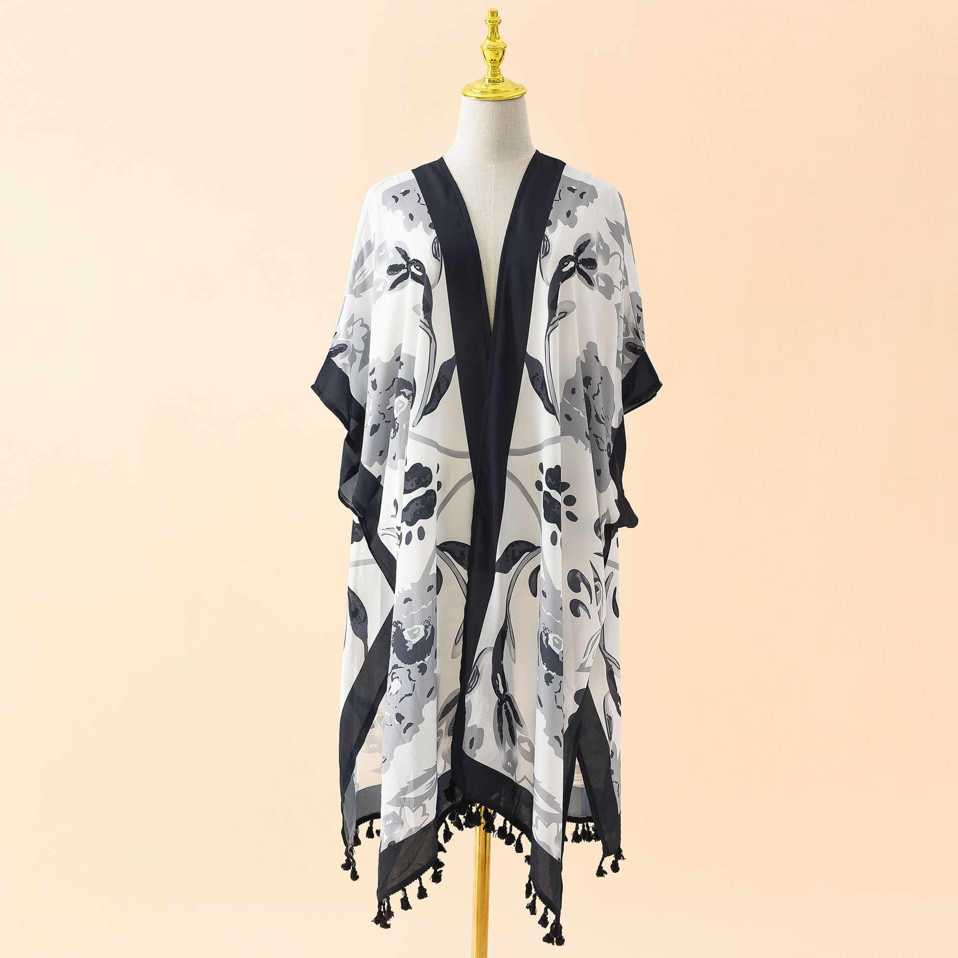 

Весенне-летняя длинная шифоновая блузка с бахромой и солнцезащитным кремом для путешествий и игр, удобная высококачественная уникальная персонализированная одежда чёрный