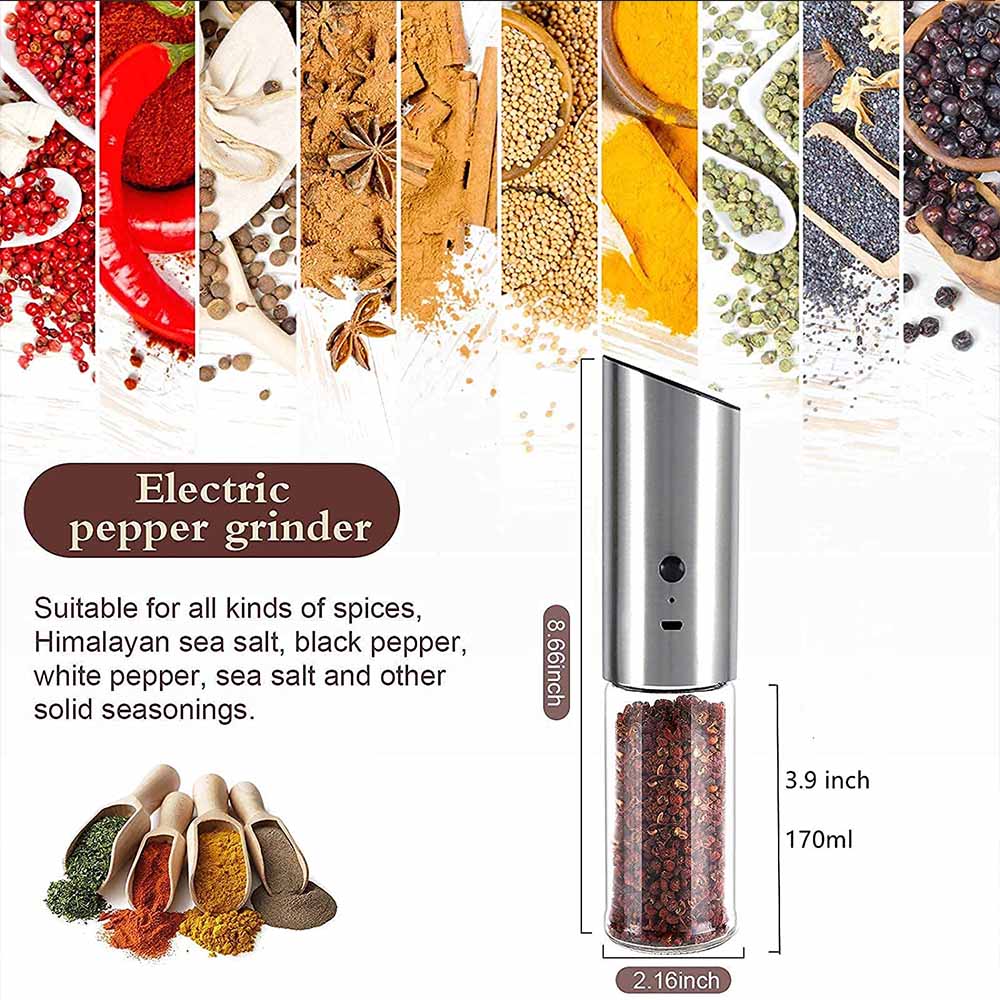 Electric Salt and Pepper Grinder USB Rechargeable Wireless Pepper Automatic Spice Mill Grinder Machine Home Kitchen Utensils