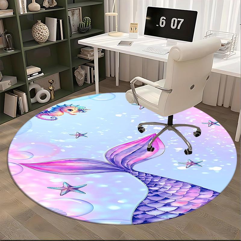 Mermaid Tail Chair Mat - Round Carpet for Home Decor, Office, Living Room