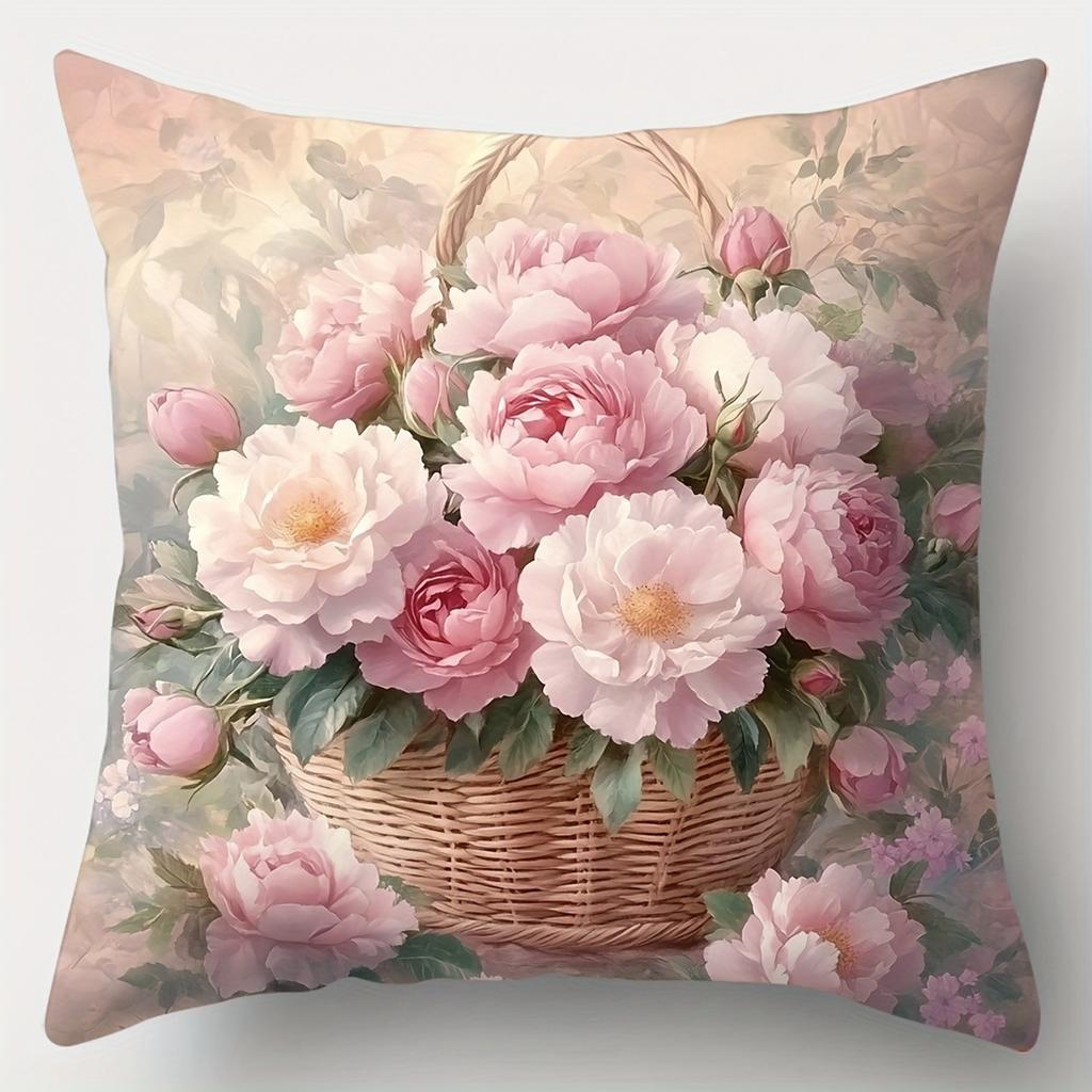 Enchanting Peony Pillow Cover: Soft Hues and Lush Floral Artistry, Sofa Chair Cushion Cover, Bedroom Room Decor