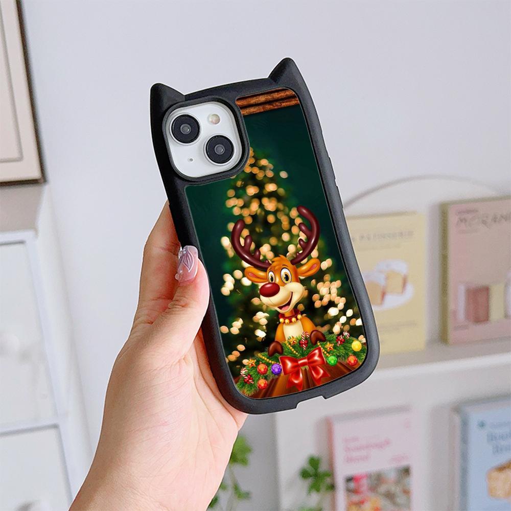 Cat Ear Soft Phone Case for iPhone 16 15 14 13 12 Pro Max Anti-Drop Transparent Acrylic Back Cover NY36 New Year Christmas Santa Claus Christmas tree