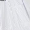 INCERUN Men Spring Lapel Neck 3/4 Sleeve Striped Shirts Casual Oversized Tops