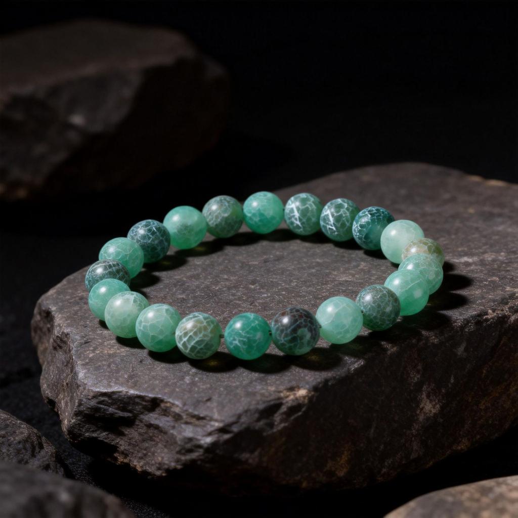 Festive Gifts Green Cracked Agate Beaded Bracelet Natural Texture Fashion Jewelry For Men Women Daily Wear Gift