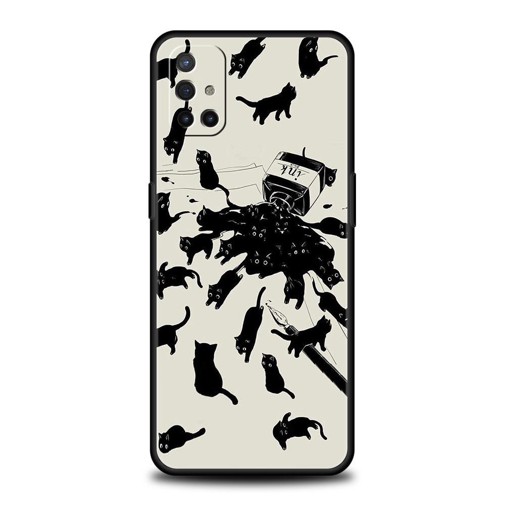 

Чехол для телефона OnePlus 11 10 9 Pro 9T 12R 10R 9R 9RT 10T 8T 8 7 6T 7T Nord 2T CE 2 5G N200 N10 N100, чехол с милым черным котом и рисунком Nord N10 5G