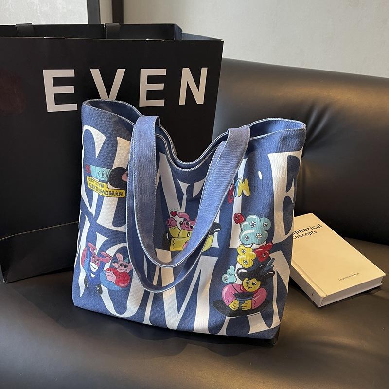 Fashion Korean version handbag casual commuter shoulder bag women's big bag ins new women's alphabet canvas tote bag
