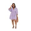 TW748 Casual V-neck Loose Waist Pleated Dress with Three-quarter Sleeves and Wide Hem for Women