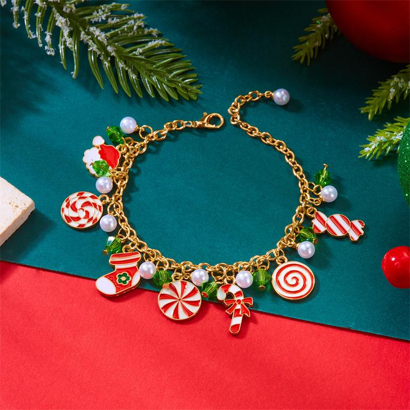 Trendiges Merry Christmas Metallkettenarmband für Damen Exquisite Nikolaus Schneeflocke Elch Schneemann Charms Armbänder Party Schmuck