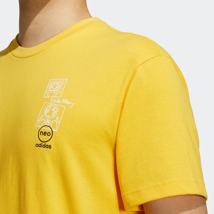 Adidas Neo Geometric Logo Print Sports T-Shirt Men Tops Solar-Yellow HD7270