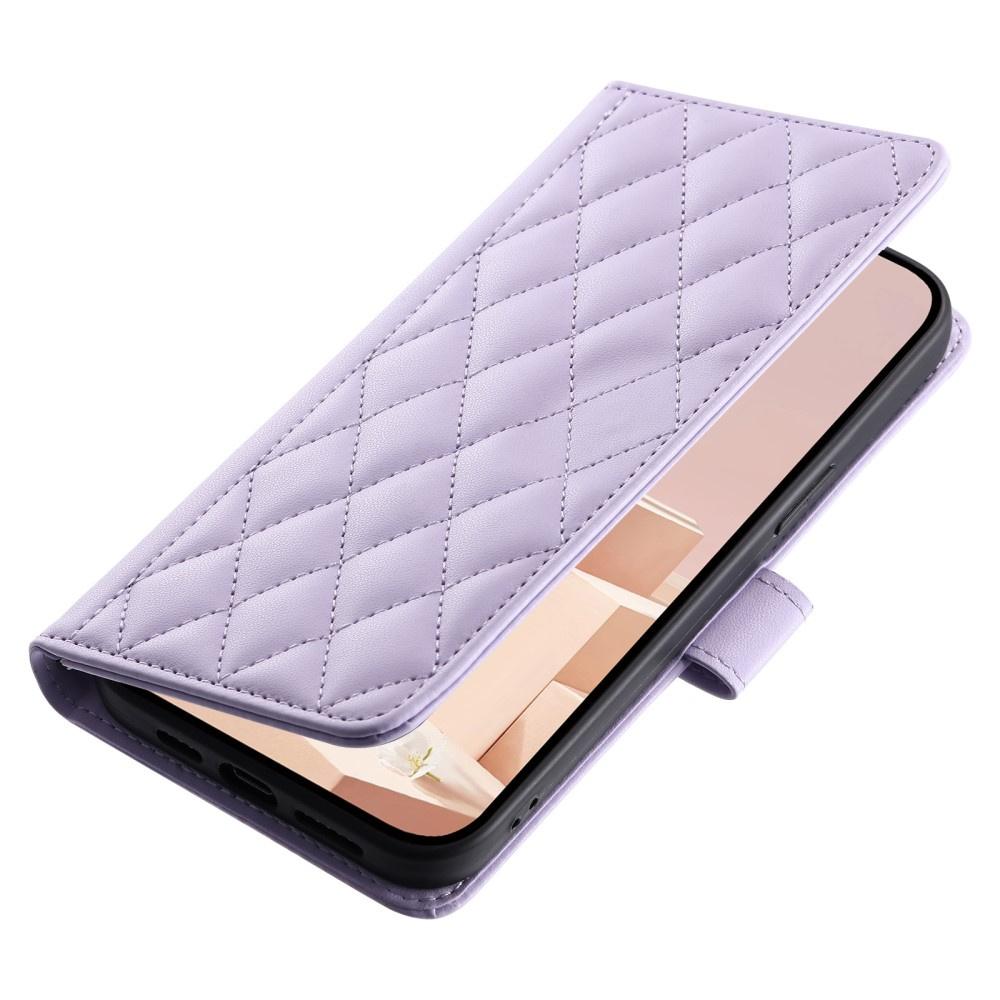 iPhone 16 Pro Rhombus Crossbody Leather Flip Case, Purple