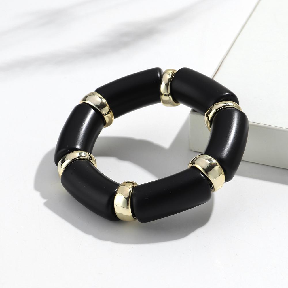 Vintage Acrylic Bamboo Tube Elastic Bracelets Bangles for Women Matte Black Resin Bend Pipe Beaded Bracelet Trendy Jewelry Gifts