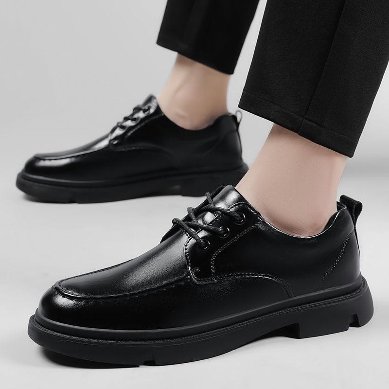 Foreign Trade Men's Shoes Soft Cowhide Rubber Thick-soled Fashion Casual Leather Shoes Over Feet Low-top Round Head Breathable Lazy Shoes