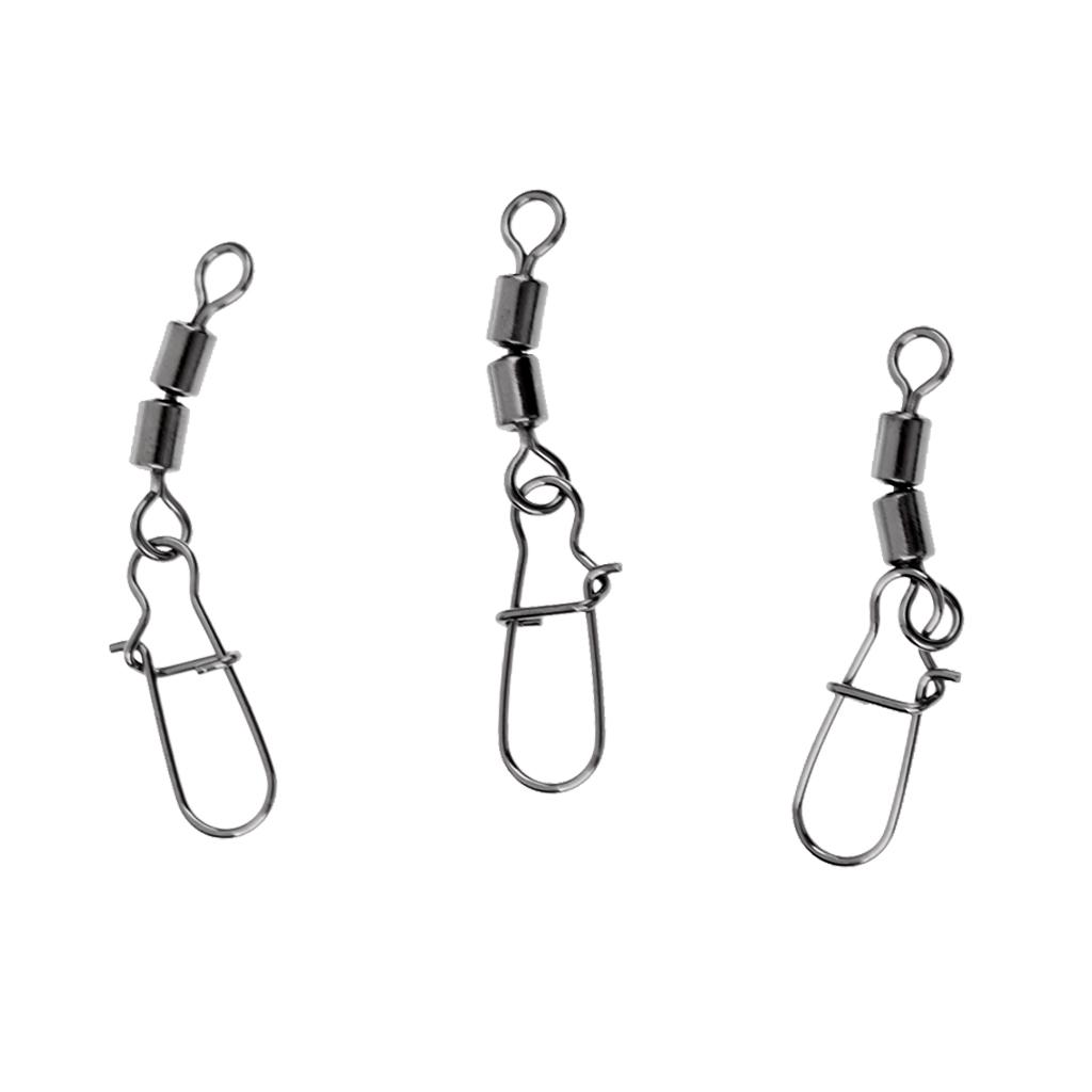 3 Pieces Fishing Bearing Rolling Swivel Metal with Snap Solid Rings Lure Connector Tackle