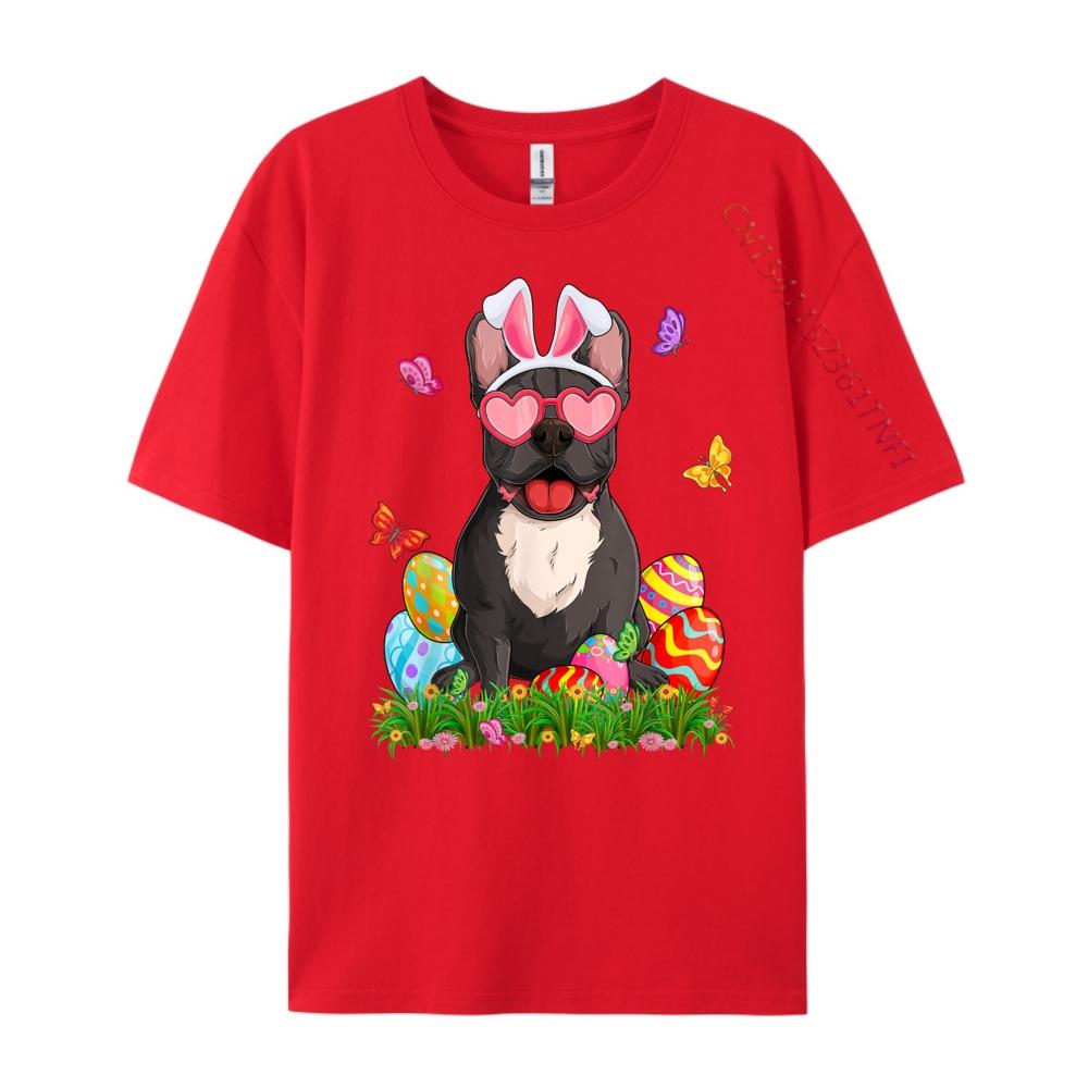 Cute French Bulldog Dog Bunny Ears Easter Eggs Easter Day Graphic T Shirts 100 Cotton Anime T Shirts Mardi Gras S